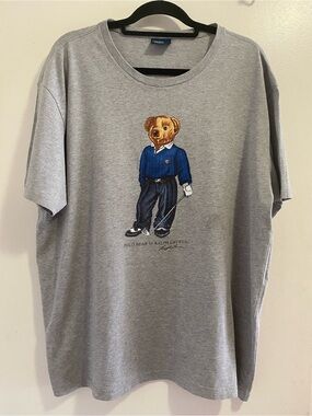 Polo by Ralph Lauren Gray Tee with Blue Polo Bear Graphic